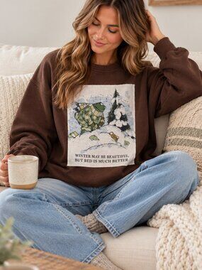 Frog and Toad Brown Graphic Crewneck Sweatshirt Winter Size Large